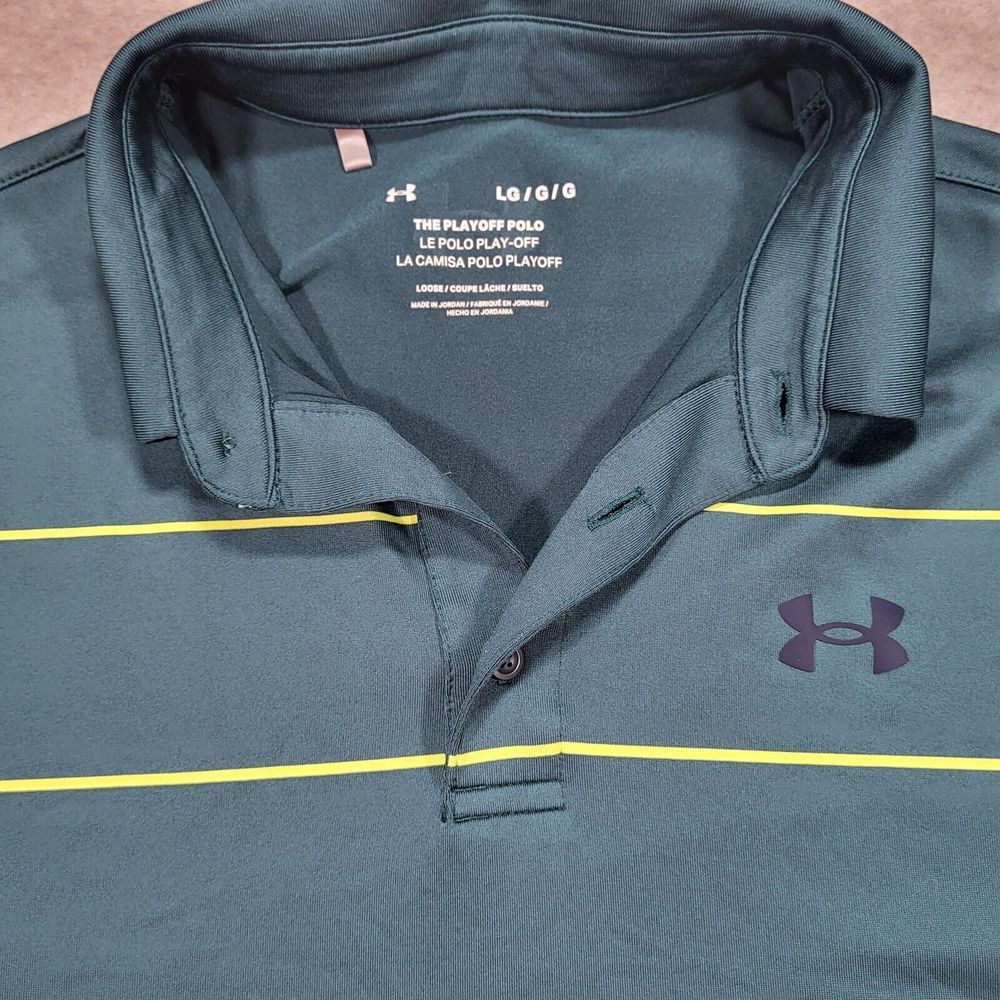 Under Armour Playoff Polo Men's Large Loose Green Stripe Short Sleeve Polo